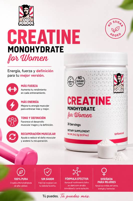 Creatina Monohidratada para Mujeres Old School Labs® + Colágeno y BCAA